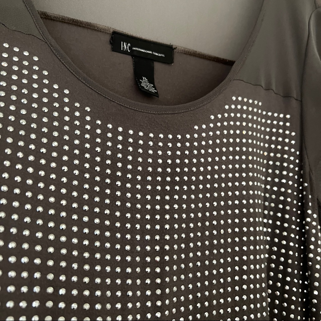 Inc Grey Rhinestone Top